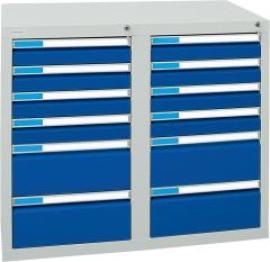 Format Schubladenschrank B500xT1000xH900mm RAL 7035/5010 12 Schubladen 75kg Produktbild