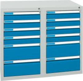 Format Schubladenschrank B500xT1000xH900mm RAL 7035/5012 12 Schubladen 75kg Produktbild