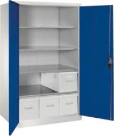 Flügeltürenschrank XXL B930xT800xH1950 mm RAL 7035/5010,4Fachböden Tragkraft 70kg Produktbild