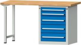 Format Kombi-Werkbank B1500xT700xH840mm RAL 7035/5012 BMP: 40 mm 5 Schubladen Produktbild