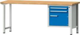 Format Kombi-Werkbank B2000xT700xH840mm RAL 7035/5012 BMP: 40 mm 2 Schubladen, 1 Tür Produktbild