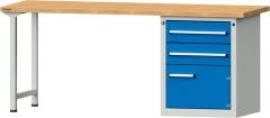 Format Kombi-Werkbank B2000xT700xH840mm RAL 7035/5012 BMP: 40 mm 2 Schubladen, 1 Tür Produktbild