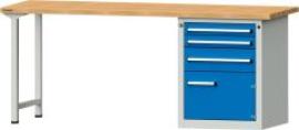 Format Kombi-Werkbank B2000xT700xH840mm RAL 7035/5012 BMP: 40 mm 3 Schubladen, 1 Tür Produktbild