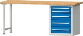 Format Kombi-Werkbank B2000xT700xH840mm RAL 7035/5012 BMP: 40 mm 5 Schubladen Produktbild