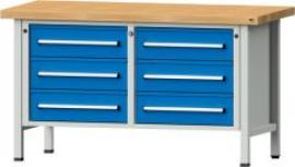Anke Kastenwerkbank B1500xT700xH850mm RAL7035/5012 BMP: 50 mm 6 Schubladen Produktbild