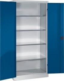 Schwerlastschrank m.TürenB930xT500xH1950 mm RAL 7035/5010,4Fachböden Tragkraft 110kg Produktbild