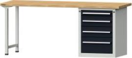 Format Kombi-Werkbank B2000xT700xH840mm RAL 7035/7016 BMP: 40 mm 4 Schubladen Produktbild