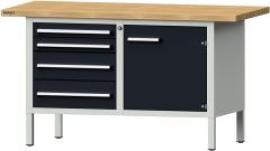 Format Kastenwerkbank B1500xT700xH840mm RAL 7035/7016 BMP: 40 mm 4 Schubladen, 1 Tür Produktbild