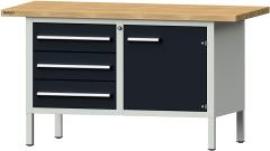 Format Kastenwerkbank B1500xT700xH840mm RAL 7035/7016 BMP: 40 mm 3 Schubladen, 1 Tür Produktbild