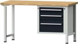 Format Kombi-Werkbank B1500xT700xH840mm RAL 7035/7016 BMP: 40 mm 3 Schubladen Produktbild