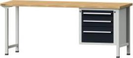Format Kombi-Werkbank B2000xT700xH840mm RAL 7035/7016 BMP: 40 mm 3 Schubladen Produktbild