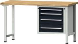 Format Kombi-Werkbank B1500xT700xH840mm RAL 7035/7016 BMP: 40 mm 4 Schubladen Produktbild