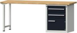 Format Kombi-Werkbank B2000xT700xH840mm RAL 7035/7016 BMP: 40 mm 2 Schubladen, 1 Tür Produktbild