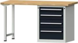 Format Kombi-Werkbank B1500xT700xH840mm RAL 7035/7016 BMP: 40 mm 4 Schubladen Produktbild