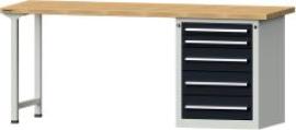 Format Kombi-Werkbank B2000xT700xH840mm RAL 7035/7016 BMP: 40 mm 5 Schubladen Produktbild