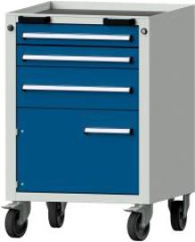 Format Rollcontainer B625xT640xH925mm RAL 7035/5010 3 Schubladen, 1 Tür Produktbild