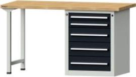 Format Kombi-Werkbank B1500xT700xH840mm RAL 7035/7016 BMP: 40 mm 5 Schubladen Produktbild