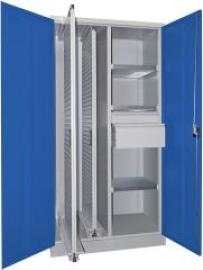 Vertikalauszugsschrank B1000xT600xH1950 mm 2 Wannen, 3 Böden, 2 SL RAL 7035/5010, Mittelwand Produktbild