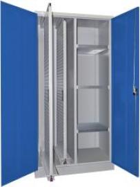 Vertikalauszugsschrank B1000xT600xH1950 mm 2 Wannen, 3 Böden RAL 7035/5010, Mittelwand Produktbild