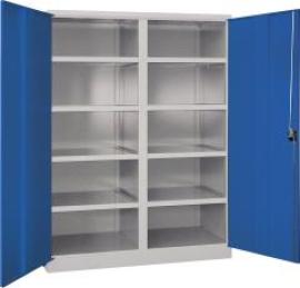 Schwerlastschrank m.TürenB1470xT630xH1950 mm 8 Böden RAL 7035/5010 Mittelwand Produktbild