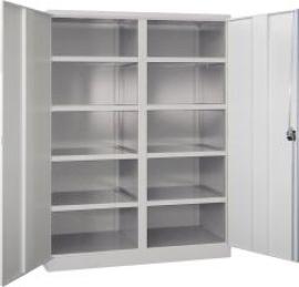 Schwerlastschrank m.TürenB1470xT630xH1950 mm 8 Böden RAL 7035 Mittelwand Produktbild