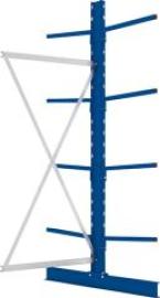 Kragarmregal L Anbaufeld B1000xT2x600xH2500 mm doppelseitig RAL 5010 2x4 Arme Traglast 140kg Produktbild