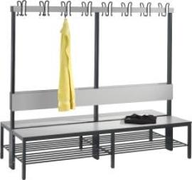 Garderobenbank doppels. B1960xT760xH1710 mm RAL 7021/silbergrau mit Schuhrost Produktbild