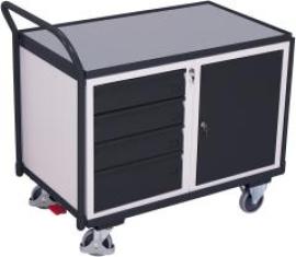 Tischwagen 250kg B1125xT625xH1010mm RAL 7035/7016 4 Schubladen, 1 Schrank Produktbild