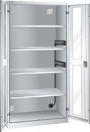 Akku-Ladeschrank B1000xT580xH1950mm RAL 7035,Sichtfenstertür 2x5-fach Leiste,4Böden Produktbild