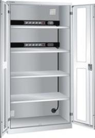 Akku-Ladeschrank B1000xT580xH1950mm RAL 7035,Sichtfenstertür 2x5-fach Leiste,4Böden Produktbild