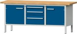 Format Kastenwerkbank B2000xT700xH840mm RAL 7035/5010 BMP: 40 mm 3 Schubladen, 2 Türen Produktbild