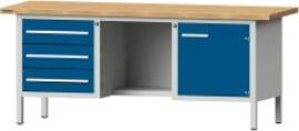 Format Kastenwerkbank B2000xT700xH840mm RAL 7035/5010 BMP: 40 mm 3 Schubladen, 1 Tür Produktbild
