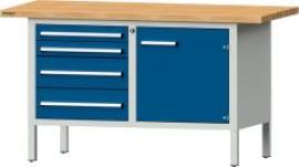 Format Kastenwerkbank B1500xT700xH840mm RAL 7035/5010 BMP: 40 mm 2 Schubladen, 2 Türen Produktbild