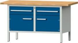 Format Kastenwerkbank B1500xT700xH840mm RAL 7035/5010 BMP: 40 mm 2 Schubladen, 2 Türen Produktbild