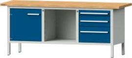 Format Kastenwerkbank B2000xT700xH840mm RAL 7035/5010 BMP: 40 mm 3 Schubladen, 1 Tür Produktbild