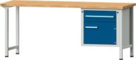 Format Kombi-Werkbank B2000xT700xH840mm RAL 7035/5010 BMP: 40 mm 1 Schublade, 1 Tür Produktbild