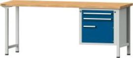 Format Kombi-Werkbank B2000xT700xH840mm RAL 7035/5010 BMP: 40 mm 2 Schubladen, 1 Tür Produktbild
