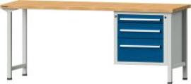 Format Kombi-Werkbank B2000xT700xH840mm RAL 7035/5010 BMP: 40 mm 3 Schubladen Produktbild