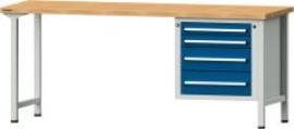 Format Kombi-Werkbank B2000xT700xH840mm RAL 7035/5010 BMP: 40 mm 4 Schubladen Produktbild