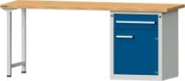 Format Kombi-Werkbank B2000xT700xH840mm RAL 7035/5010 BMP: 40 mm 1 Schublade, 1 Tür Produktbild