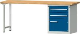 Format Kombi-Werkbank B2000xT700xH840mm RAL 7035/5010 BMP: 40 mm 2 Schubladen, 1 Tür Produktbild