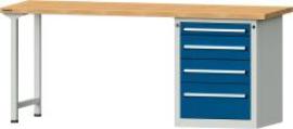 Format Kombi-Werkbank B2000xT700xH840mm RAL 7035/5010 BMP: 40 mm 4 Schubladen Produktbild