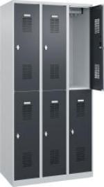 Garderobenschrank BASIC B900xT500xH1850 mm RAL 7035/7016, 3x2Abteile Produktbild