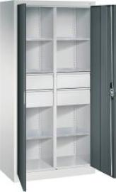 Flügeltürenschrank B930xT500xH1950 mm RAL7035/7016,4Schubladen mit Trennwand,6Fachböden Produktbild