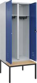 S/W-Gard.-Schrank CLASSICB800xT500xH2120 mm RAL 7035/5010, 2 Abteile mit untergeb. Sitzbank Produktbild