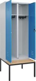 S/W-Gard.-Schrank CLASSICB800xT500xH2120 mm RAL 7035/5012, 2 Abteile mit untergeb. Sitzbank Produktbild