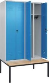 S/W-Gard.-Schrank CLASSICB1200xT500xH2120 mm RAL 7035/5012, 4 Abteile mit untergeb. Sitzbank Produktbild