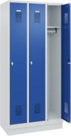 FORMAT Garderobenschrank B900xT500xH1950 mm RAL 7035/5010, 3 Abteile u. Sockel (Selbstmontage) Produktbild