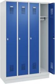 FORMAT Garderobenschrank B1200xT500xH1950 mm RAL 7035/5010, 4 Abteile u. Sockel (Selbstmontage) Produktbild