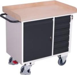 Werkstattwagen 400kg B1125xT610xH1040mm RAL 7035/7016 6 Schubladen, 1 Schrank Produktbild